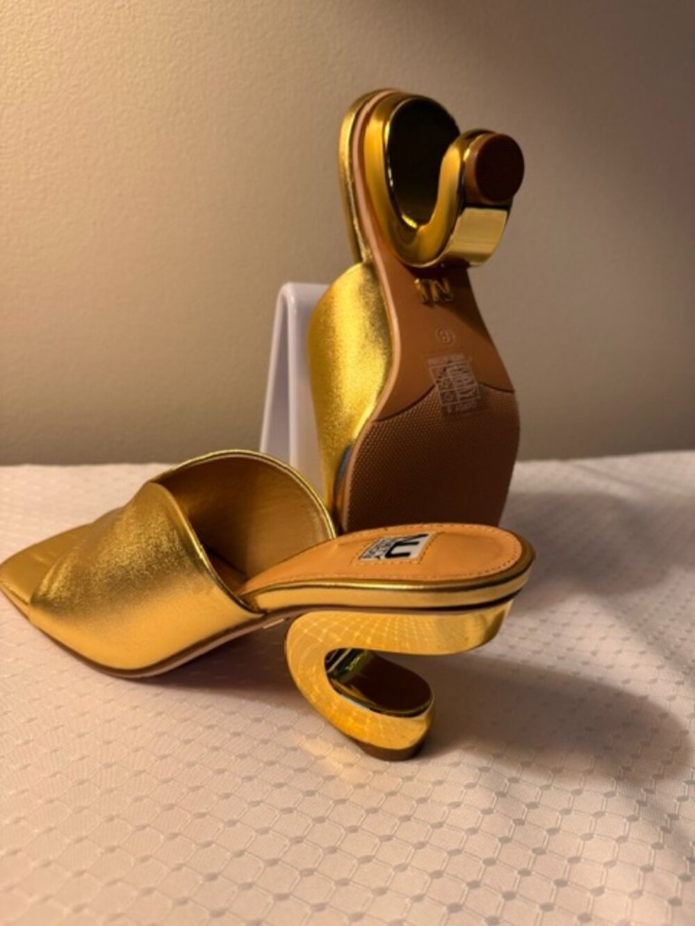 Ninety Union Metallic Gold Sculptural Heel Mules Size 8 New